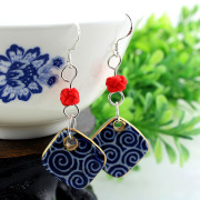 Hand Kung Fu Yi Jiangnan blue and white porcelain female folk style ceramic jewelry earrings fashion jewelry