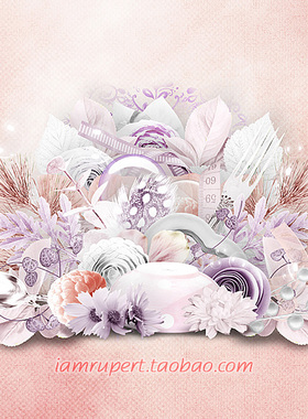 欧美免抠PNG素材 粉紫色彩带丝带花朵爱情元素背景花纹素材Y1008