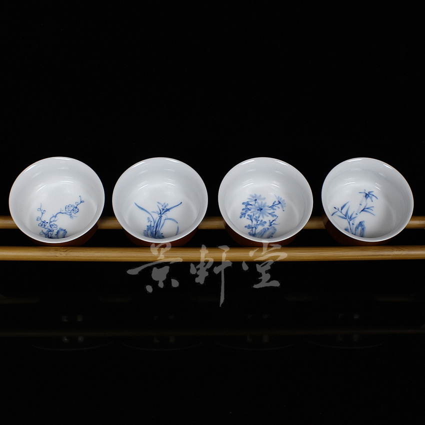 京德茶器 京德 贵和祥 京德窑 京德珍藏 紫金釉梅兰菊竹平底杯