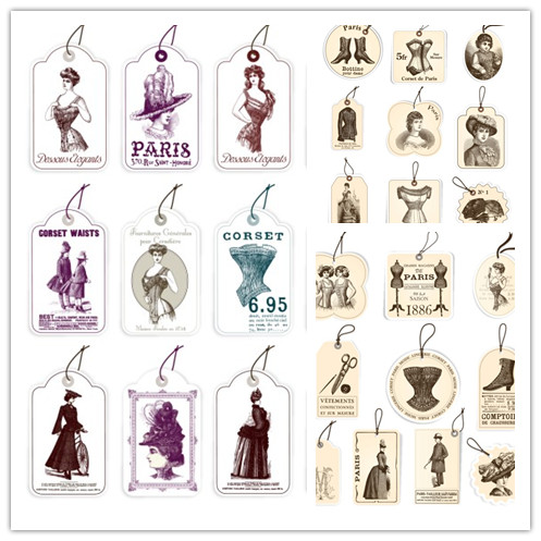 矢量设计素材 复古法国古典风格标签元素图案 紧身胸衣 EPS源文件