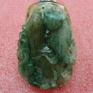 玉如意 南阳独山玉吊坠鱼巧色天蓝料精雕南阳独玉挂件富贵有