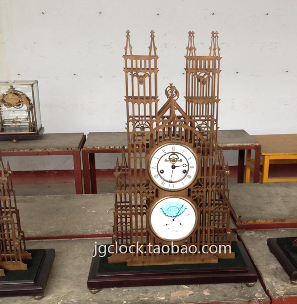 纯铜座钟 仿古工艺钟 欧式机械钟表 星辰日月大教堂骨架钟