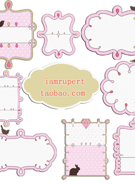 剪贴免扣PNG素材10P高清淡雅粉嫩手绘小鸟标签标贴公告牌素材Y284