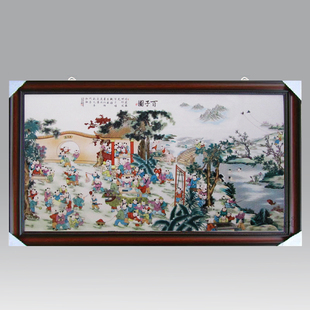 玄关挂画 饰画沙发背景壁画中式 景德镇瓷板画百子图现代客厅装 特价