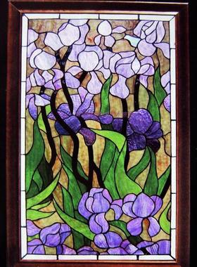 定做Tiffany教堂蒂凡尼艺术玻璃玄关隔断屏风柜门芯 雕刻紫色花丛