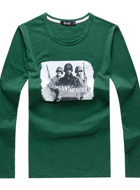 包邮春装新款美国大兵长袖T恤时尚印花圆领长袖大码T恤男打底衫