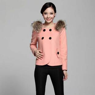 反季冬款外套韩版时尚女装双排扣修身短款毛呢大衣女士外衣