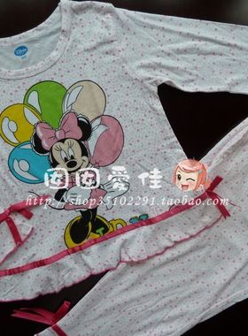 迪士尼米妮内衣 儿童 垂竹棉圆领女童长袖睡衣长裤88244D0