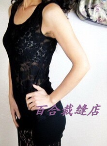 2021新款打底黑色性感镂空半透明玫瑰蕾丝背心上衣 现货