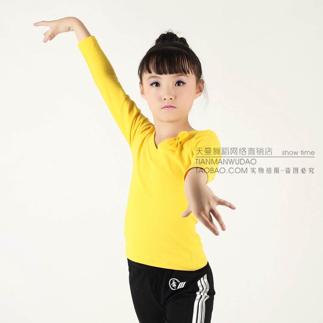 舒莱曼8176儿童9分袖莱卡舞蹈练功服/跳操服广场舞服/双V领上衣