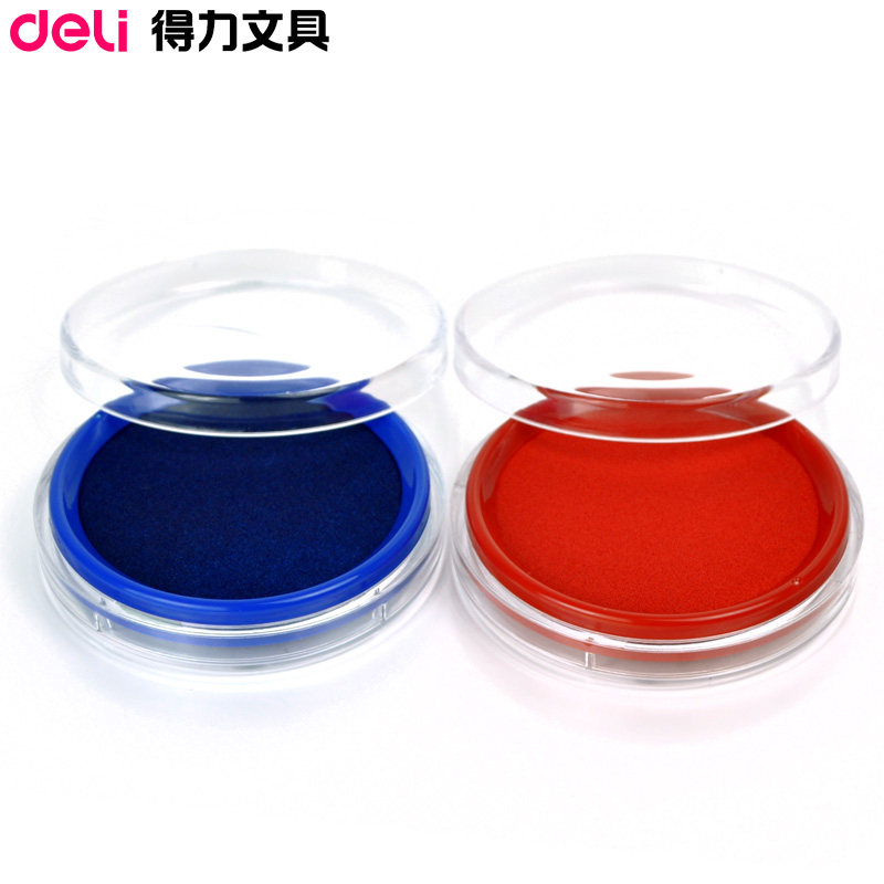 得力快干印台9863红色蓝色圆形黑色方形双色印泥财务专用空白台图片