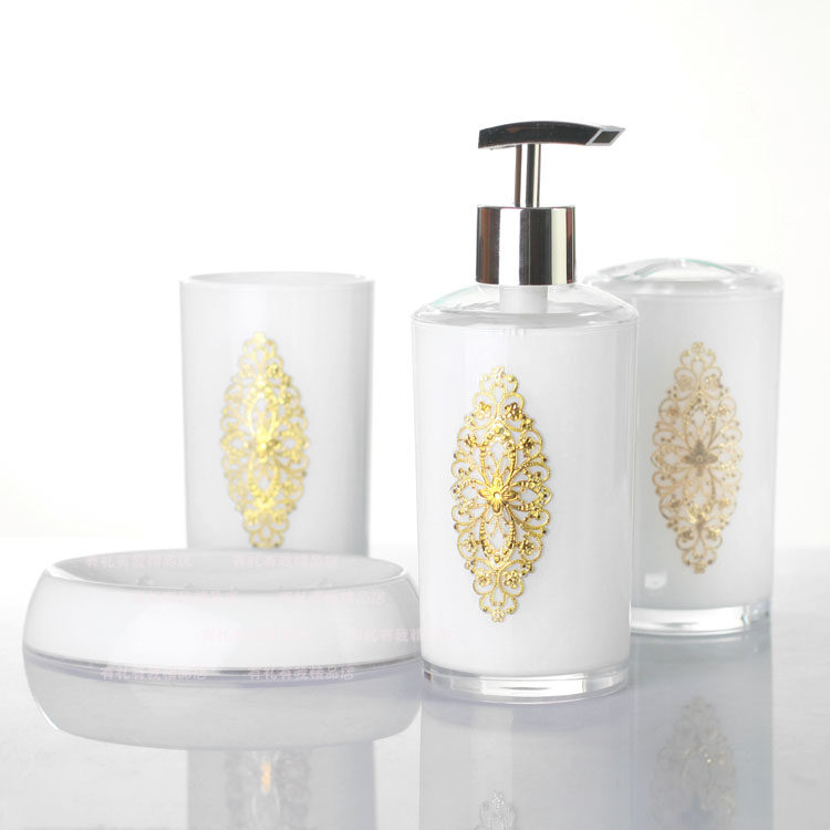 欧式贴金 亚克力卫浴四件套装 浴室洗漱用品 牙具套装 新婚