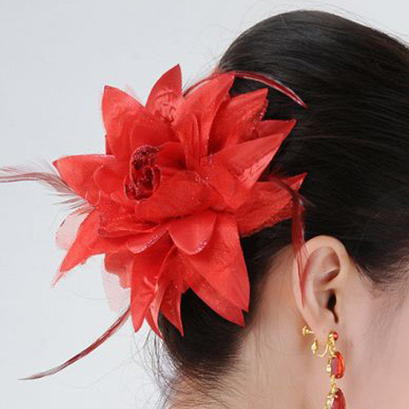 新娘饰品大头花绢花布花头饰羽毛波西米 晚妆演出服装配饰品351