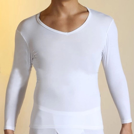 定制男士低领长袖T恤低胸打底棉