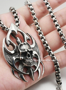 银色饰品图腾骷髅头钛钢吊坠包邮