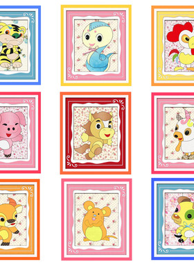 工厂直销时尚手工布艺DIY拼布画手工儿童布嵌套包十二生肖15X18cm