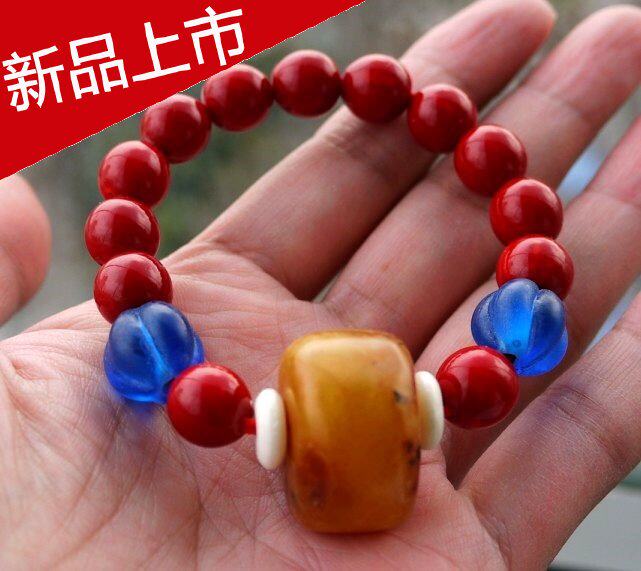 佳品收藏天然琥珀车厘红蜜蜡老琉璃牛骨西藏老蜜蜡手串手链吊坠