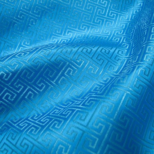 湖蓝色小回纹织锦缎面料