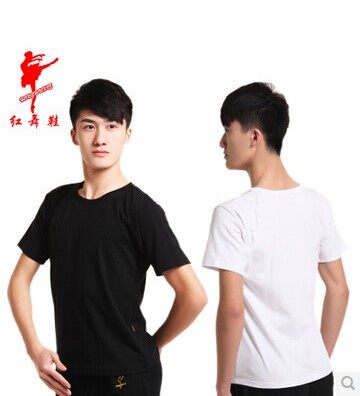 红舞鞋 男式舞蹈短袖上衣T恤健身练功上衣舞蹈服健身服薄棉 3029