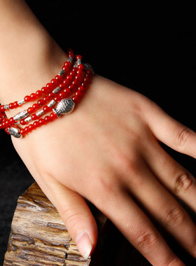 天然红玛瑙百搭饰品多圈手串