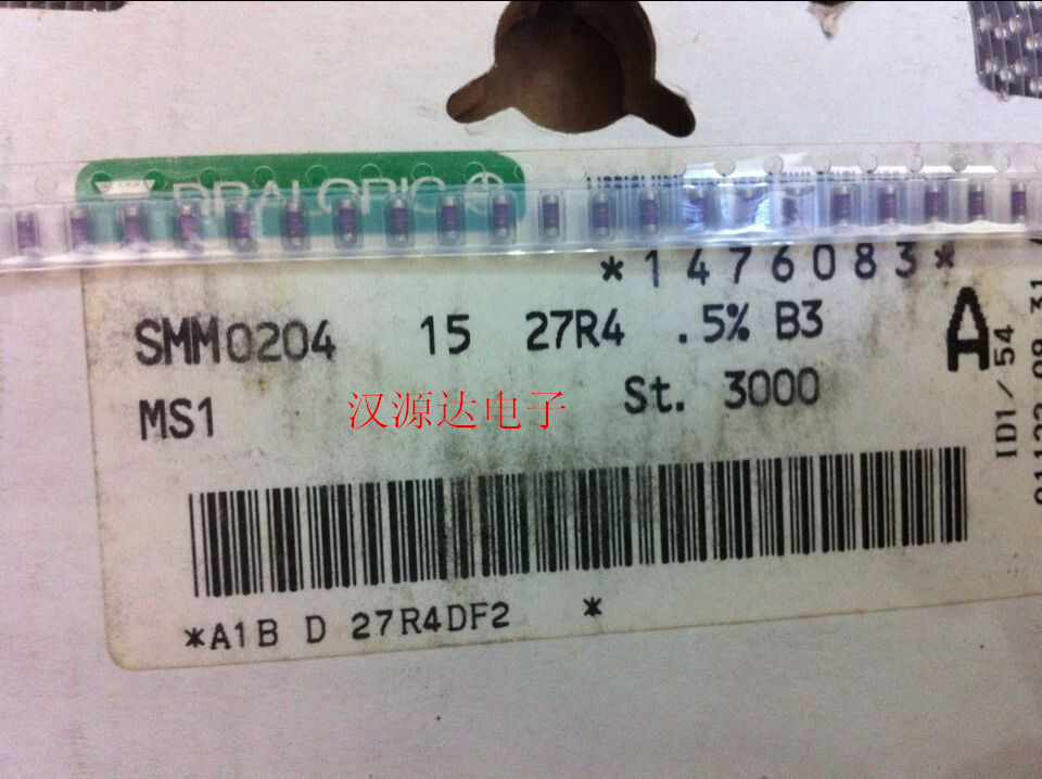 贴片圆柱色环电阻 晶圆电阻 SMM0204 27R4 27.4R 15PPM 0.5%