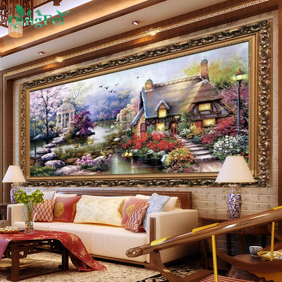 青飞精准印布花园小屋十字绣地中海风景写意小居客厅2米1大版包邮