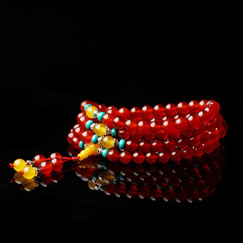 天然红玛瑙108颗手链多圈