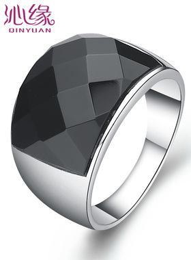 沁缘925银黑玛瑙男士霸气风戒指