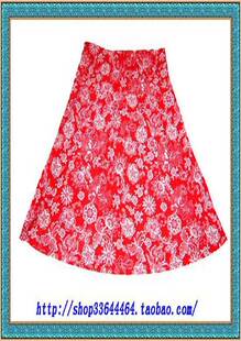 腰围2尺6~2尺9---外贸红色印花半身裙/裙子