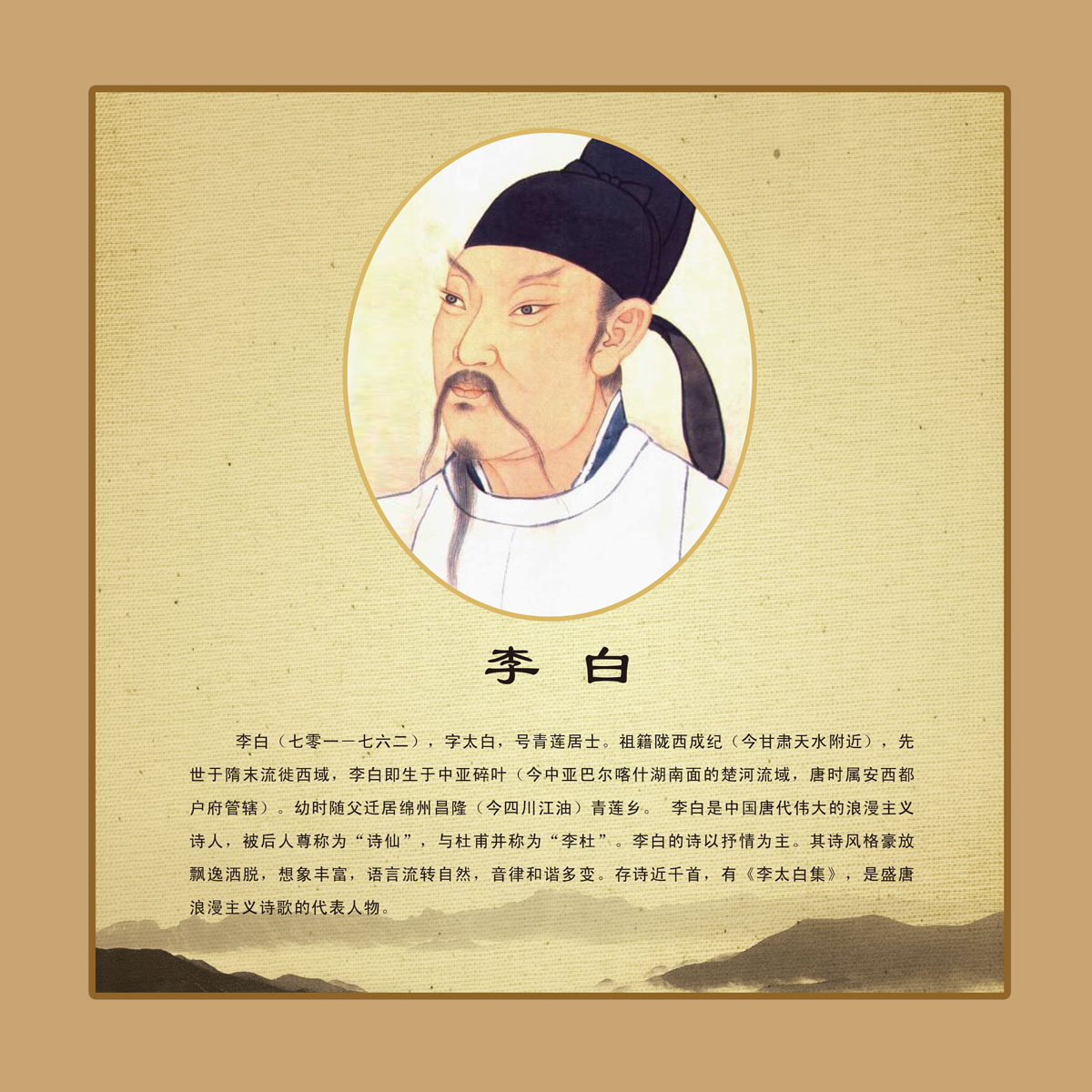 630海报印制海报展板素材755校园文化古诗人李白简介贴纸图片