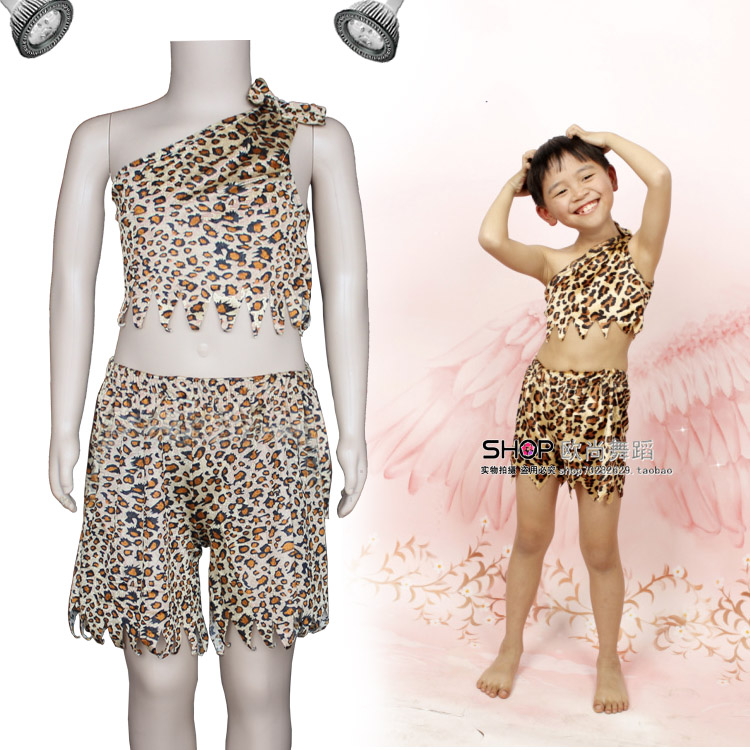 圣诞节儿童猎人服装幼儿打猎人衣服非洲部落舞蹈服女童豹纹舞蹈服