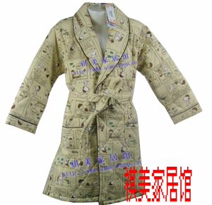 梦时芬 全棉针织棉儿童夹棉睡袍/男童睡袍（灰/杏）宝宝暖袍睡袍