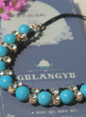 韩版短款水钻黑白皮质毛衣链