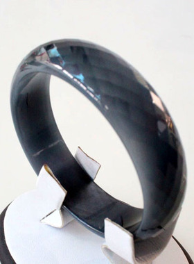 正品深蓝色/灰色蓝强效应猫眼水晶石手镯 多切面大宽加厚配玉镯子