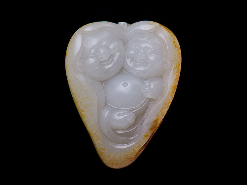 杨东光大师作品合二仙秋梨皮白玉籽玉挂件挂坠吊坠58.5克籽料