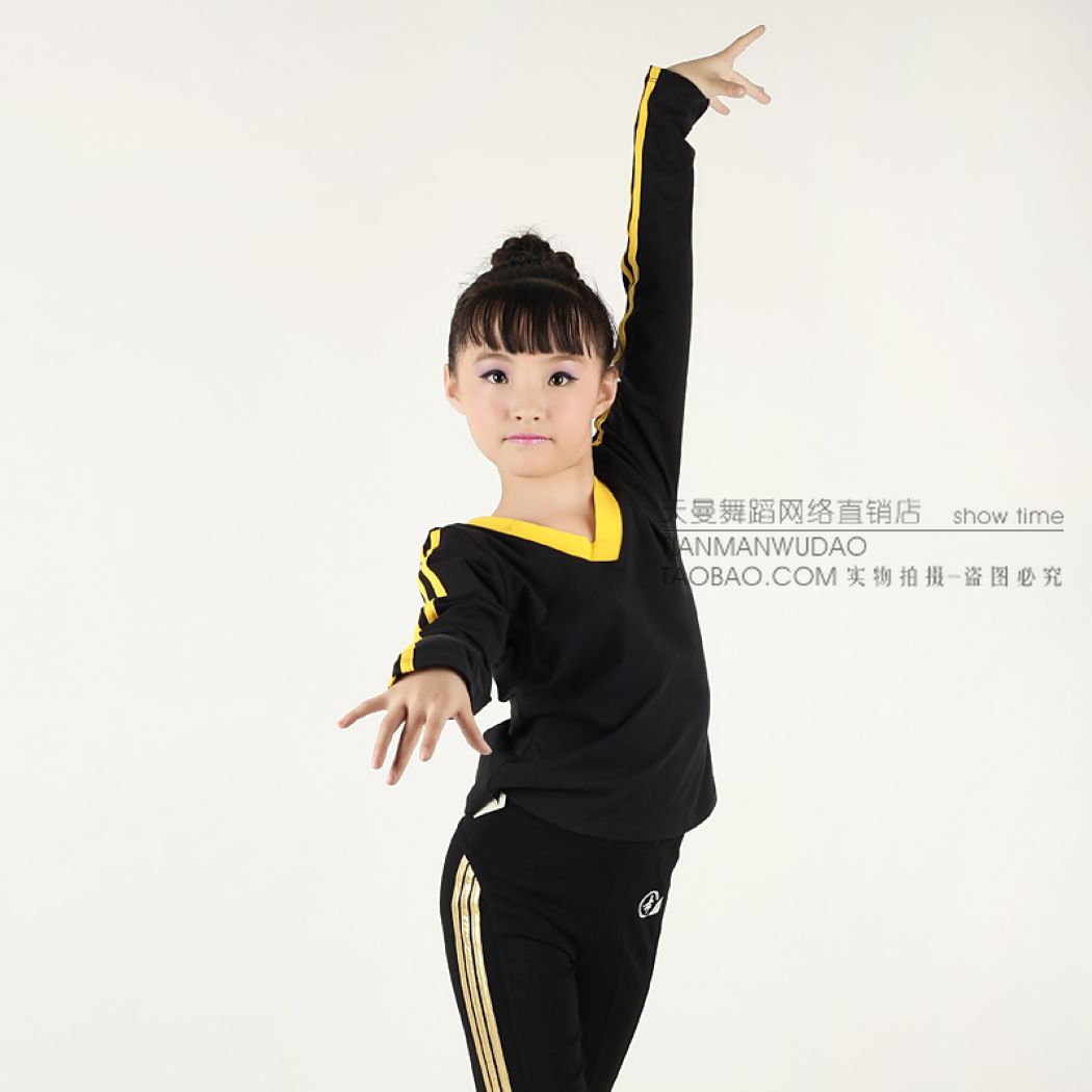 舒莱曼8177儿童9分袖莱卡袖双条舞蹈练功服/跳操广场舞/双V领上衣