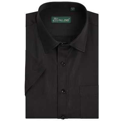 男士免烫正装中年黑色休闲衬衫