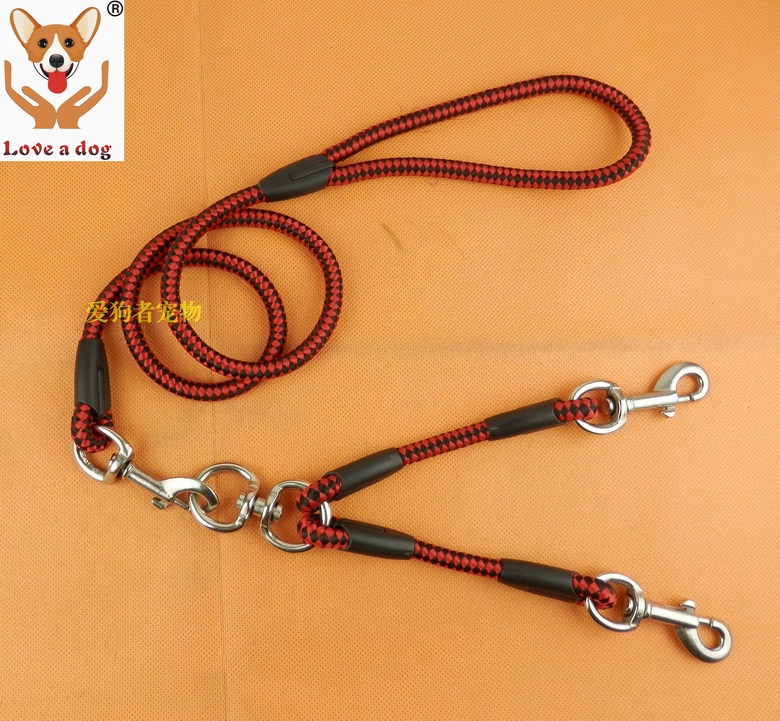 狗绳子双头同时两只宠物一拖二