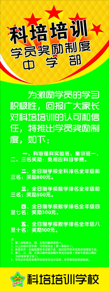 578海报印制海报展板素材920科培培训学校奖励制度