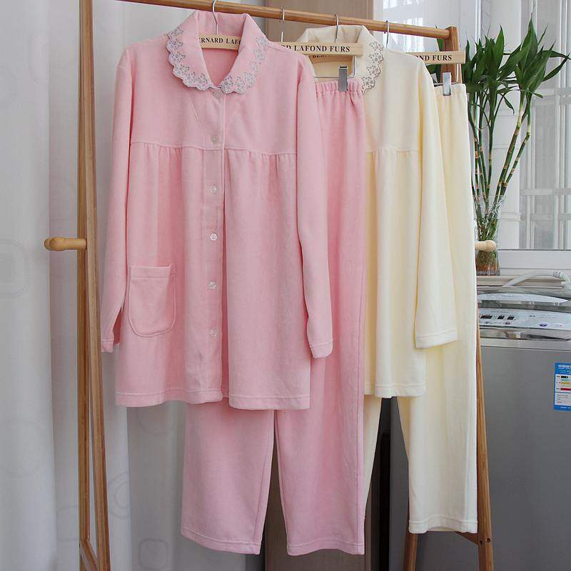 包邮！日系女士春秋大码居家服天鹅绒长袖长裤柔软保暖睡衣套