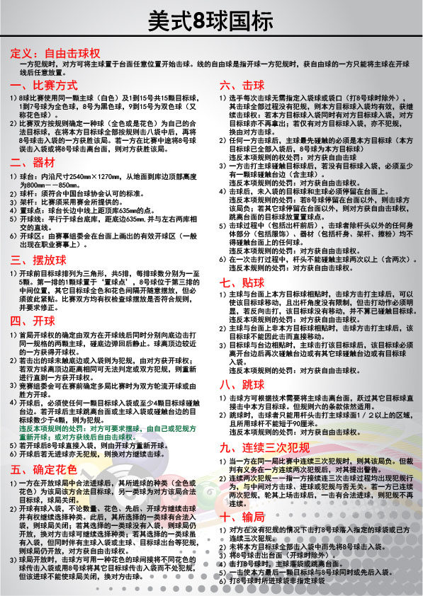 586海报印制海报展板素材177台球国标规则美式8球