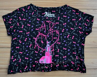 Abbey dawn独家艾薇儿女式纯棉圆领T恤 爱心AD口红罩衫小可爱短