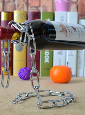 悬浮铁艺链条红酒架餐桌葡萄酒架酒吧创意装饰品家居餐厅酒吧摆设