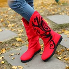 Old Bắc Kinh vải boots gió quốc gia thêu khởi động mùa xuân và mùa thu khởi động duy nhất retro lớp dưới tăng phụ nữ khởi động bông khởi động