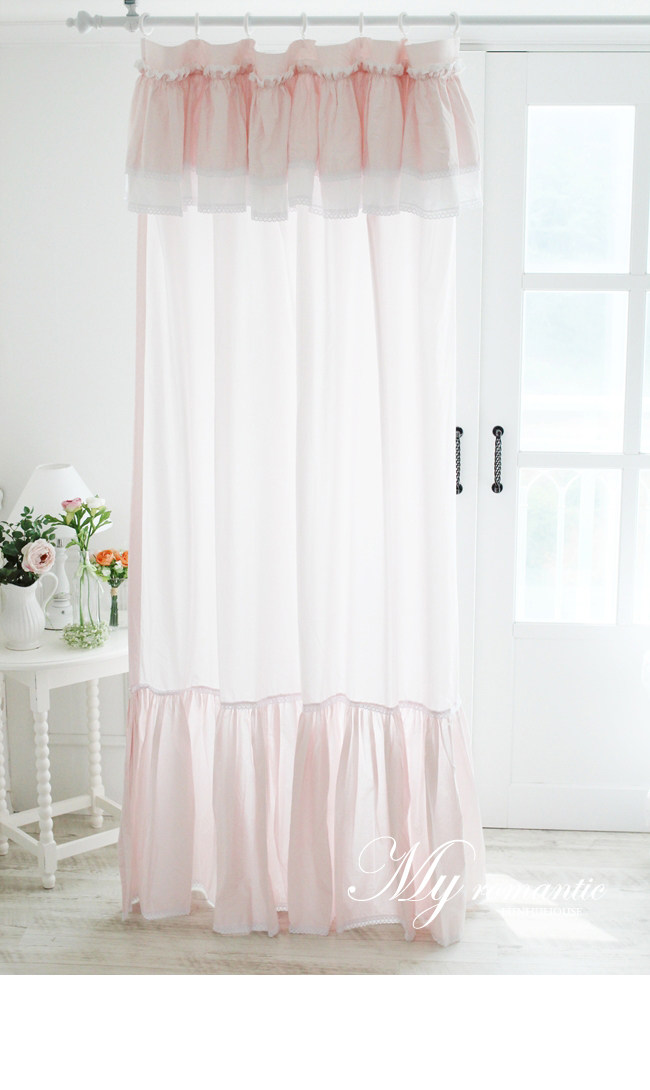 韩国进口淡粉色纯白色粉蓝色蕾丝花边荷叶边韩式温馨落地窗帘