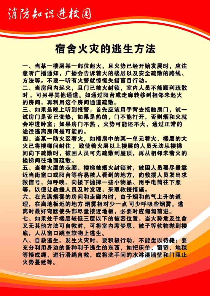 649海报印制定制展板素材705消防知识进校园宿舍火灾逃生方法