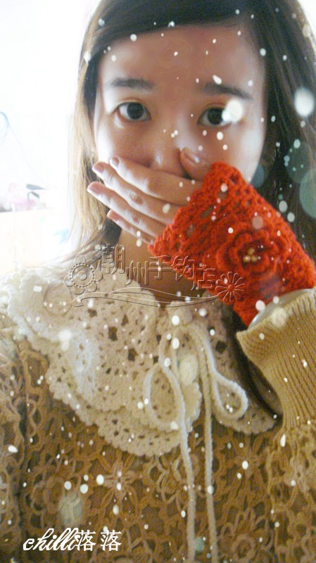 春夏镂空手钩花半指玫瑰花手套女防晒