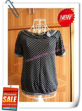 cofie_shop 黑色圆点休闲风格接拼短袖上衣t（实物拍摄）
