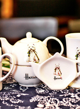 英国harrods哈罗斯陶瓷杯马克杯情侣杯茶壶茶包碟高脚杯圆碟骨瓷
