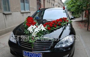 饰 主婚车鲜花车头花装 V字型彩车 百合V型车头花 上海豪华车头花